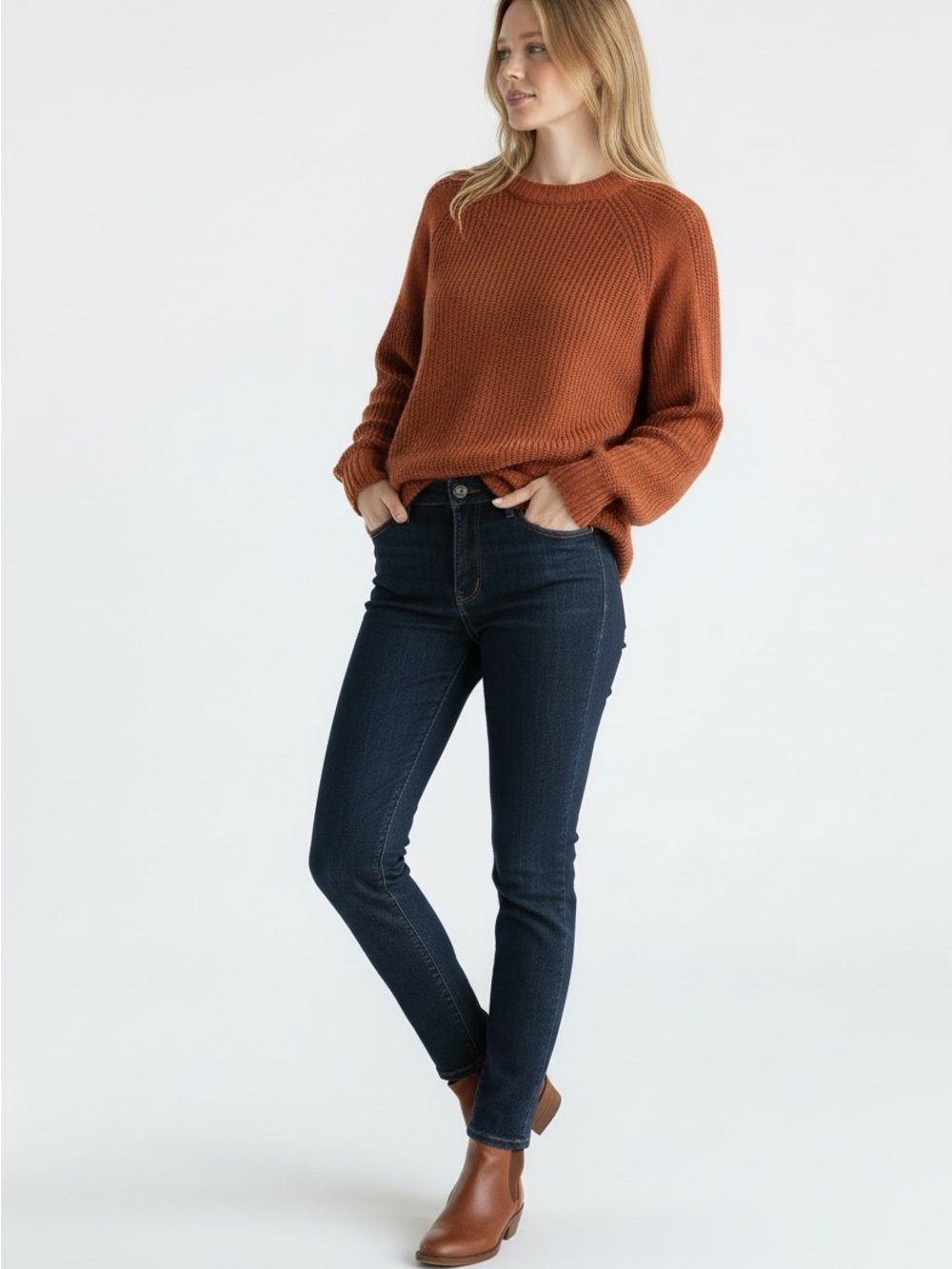 Pulse Terracotta Ribbed Knit Raglan Sweater Brick Rust M - GUC